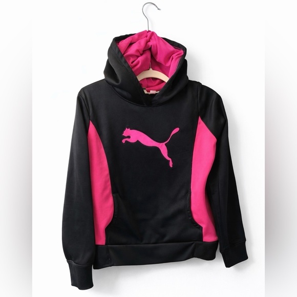 Puma Other - Puma Pink & Black Logo Hoodie Girls 16 Sporty Y2K Athleisure Petite Fit